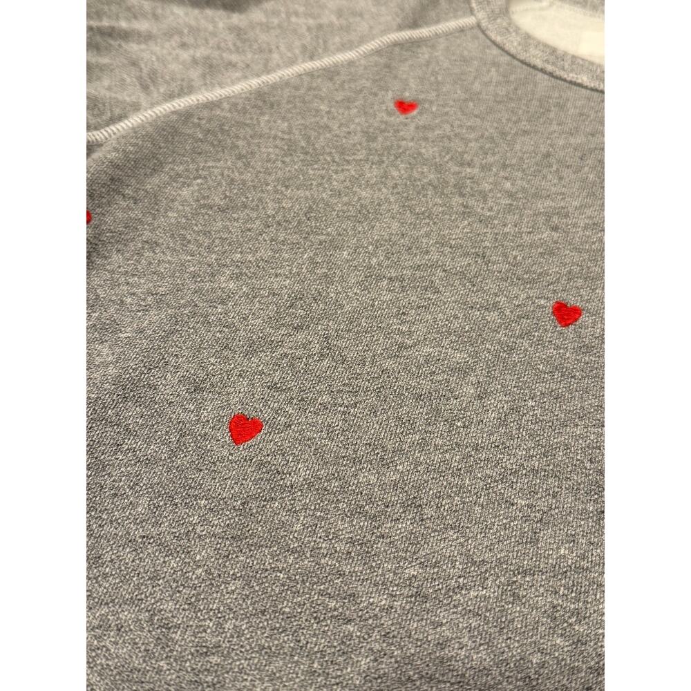 THE GREAT. College Sweater Crewneck Sweatshirt Gray Red Hearts Embroidery Size 0 - Picture 7 of 8